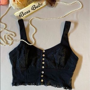 NWOT FREE  PEOPLE CROP BLACK LACE TOP.